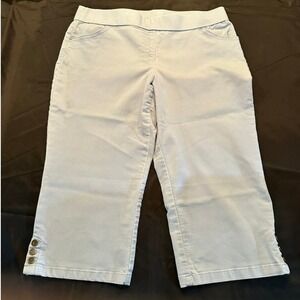 Coral Bay Womens Capri Pants Size 16 Light Blue Stretch Cropped Button Detail